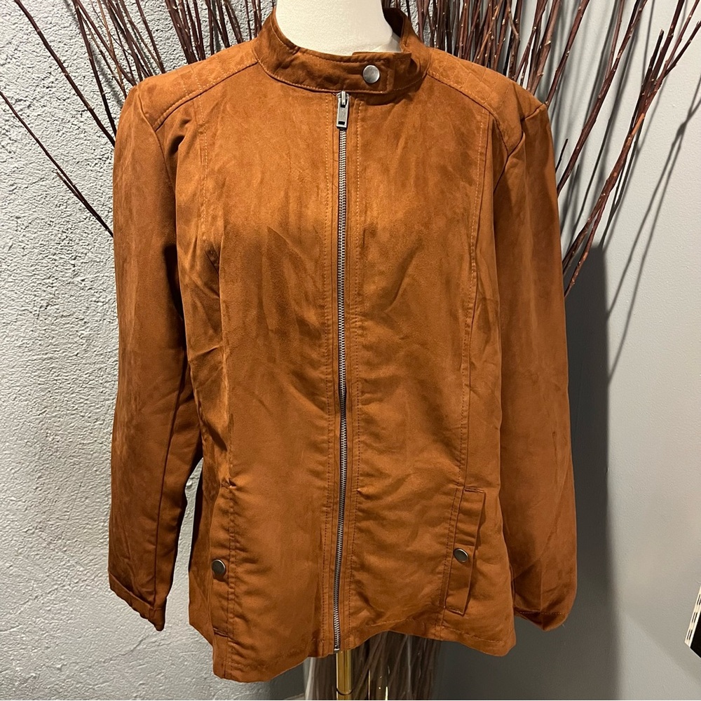 🌸NWT CHRISTOPHER & BANKS BROWN FAUX SUEDE JACKET SIZE LARGE🌸